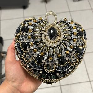 Crystal heart shaped clutch metal evening party great gatsby
